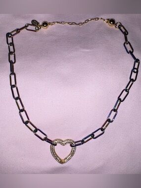 By Alexa Rae Bar Melania Clara Mystic and Gold Love Heart Link Necklace Pendant